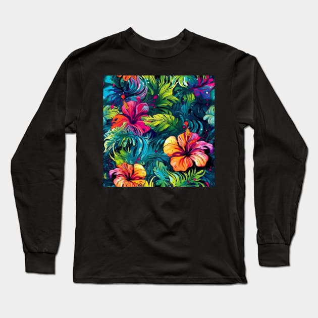 Colorful hibiscus pattern Long Sleeve T-Shirt by BloodRubyz